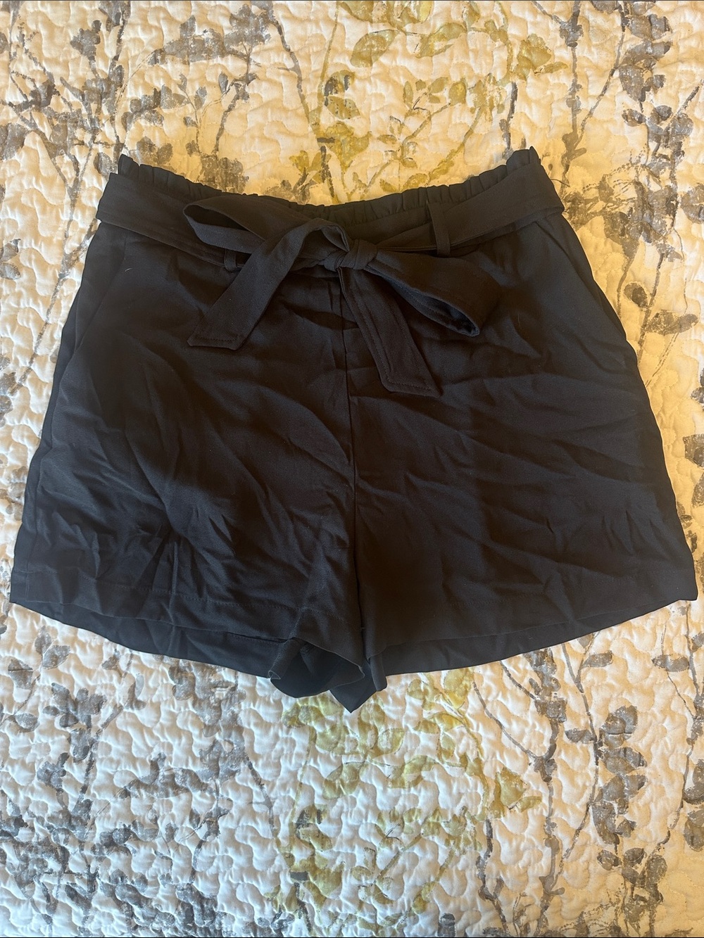 High-Waist Black Tie-Belt Women's Shorts